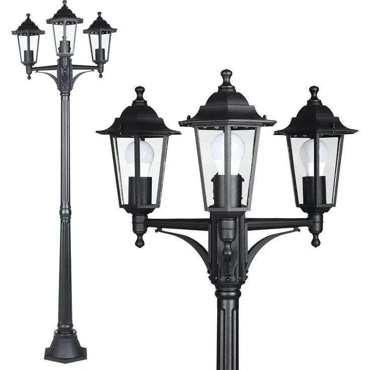 MONZANA® Außenleuchte, Laterne, 3-flammig, 176 cm, wetterfest, IP44, Aluminiumguss, Vintage-Kandelaber, Gartenleuchte & Wegeleuchte