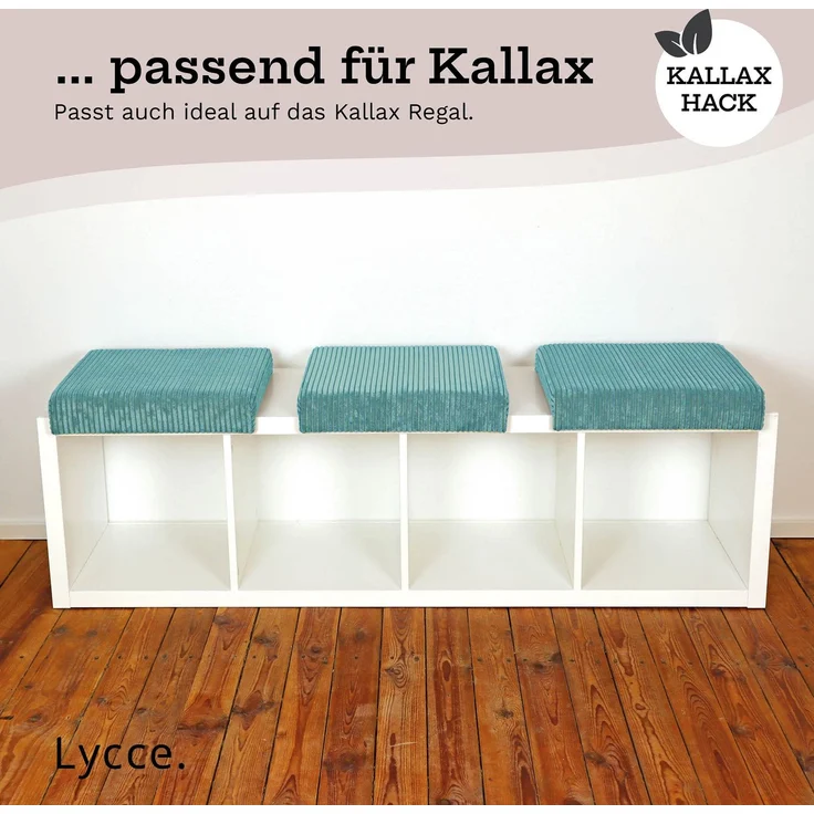 Lycce Bankauflage Klemmkissen mit Leiste - Cord, Polsterung, rutschfest Türkis 8x40x38cm – Bild 9