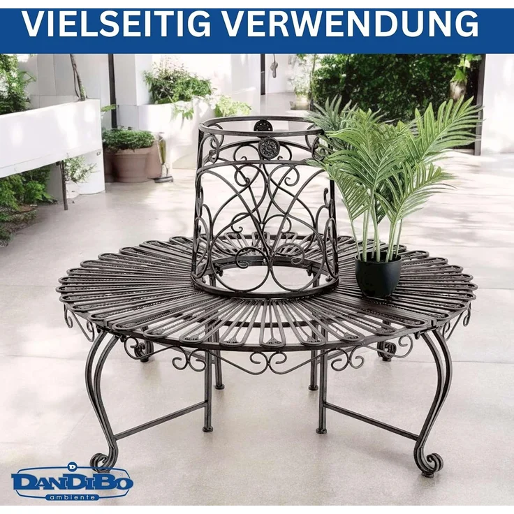 DanDiBo Baumbank Rund Metall Wetterfest Braun 96591 Rundbank ø 135 cm Gartenbank Sitzbank Bank Garten Antik – Bild 7