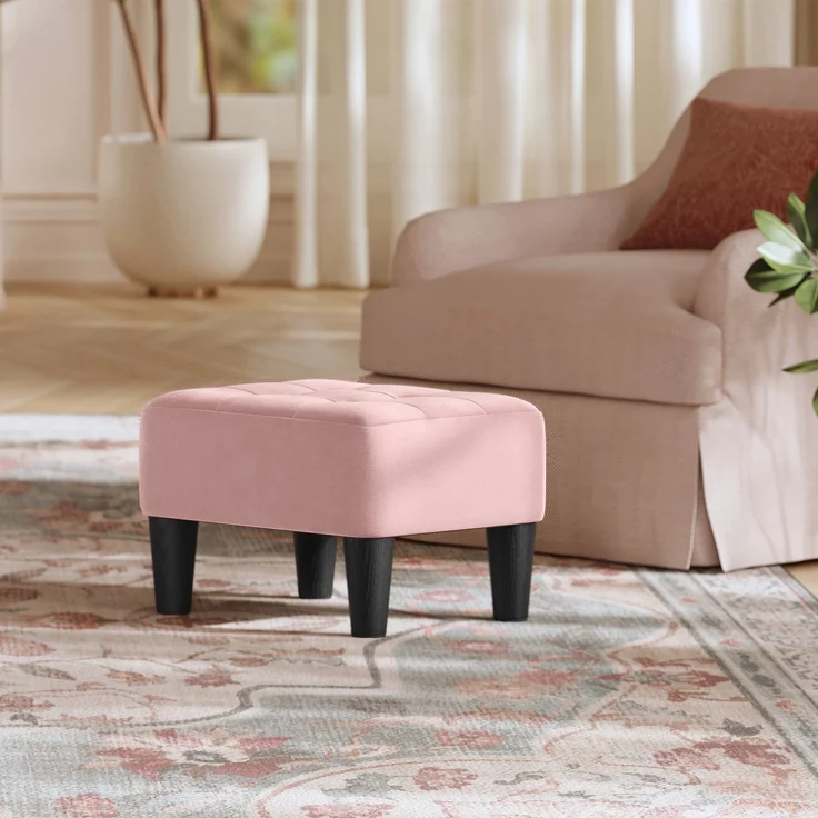 SONGMICS Sitzhocker, Fußhocker, Samt, Hocker, Dicke Polsterung, bis 150 kg belastbar, für Wohnzimmer Schlafzimmer Eingangsbereich, pastellrosa-tintenschwarz – Bild 2