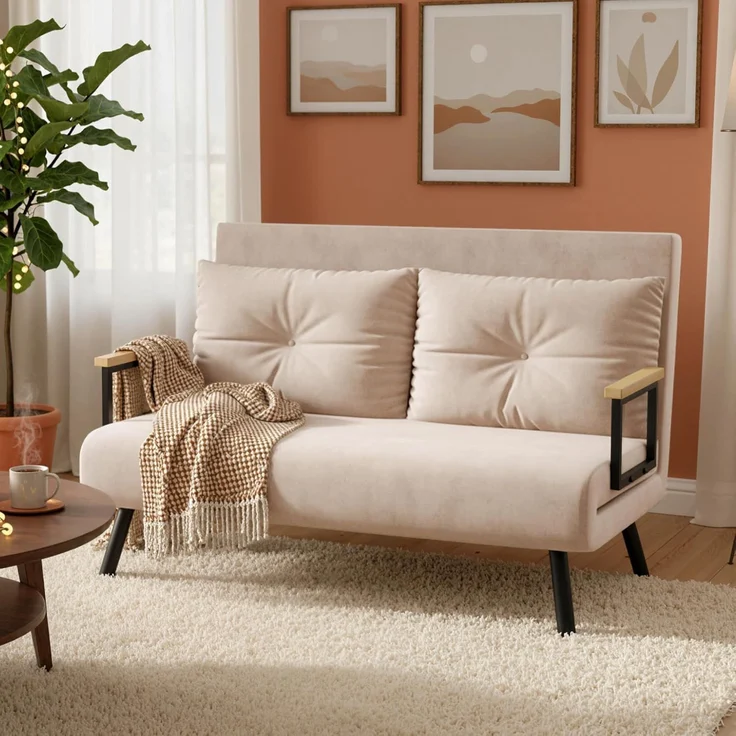 HOMCOM Schlafsofa Relaxsessel mit Bettfunktion, Klappsofa mit Samtoptik, Polstersofa 1 Teile, mit Verstellbarer Rückenlehne, Beige, 102 x 73 x 81 cm – Bild 9