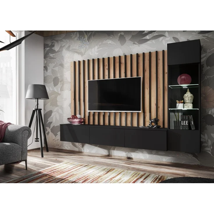 Wohnwand Pearl in schwarz und Artisan Eiche 220 cm – Bild 6