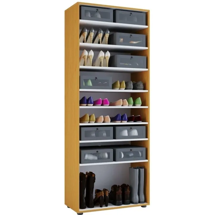 VCM Schuhschrank Vandol l ohne Türen 9 Fächer Buche