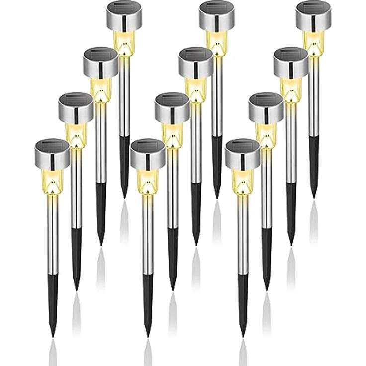 GIGALUMI Solarlampen für außen, Solarleuchten für Garten, 12 Stück, wasserdichte Solar Gartenleuchten für außen Garten, Balkon, Terrasse, Rasen, Wege (Warmweiß) – Bild 2