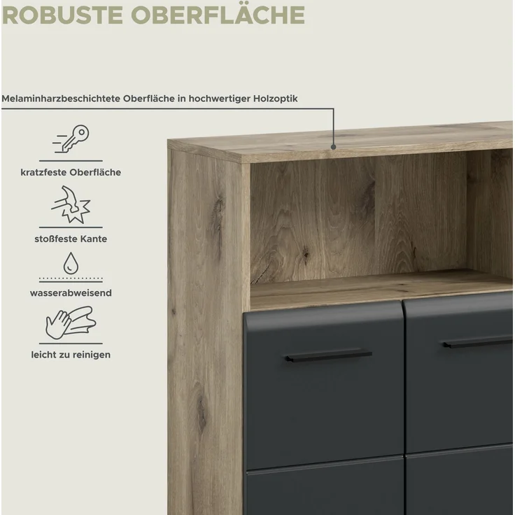 Badkombination (B/H/T: 120x80x30 cm) in schwarz matt und Nox Oak Nachbildung – Bild 10