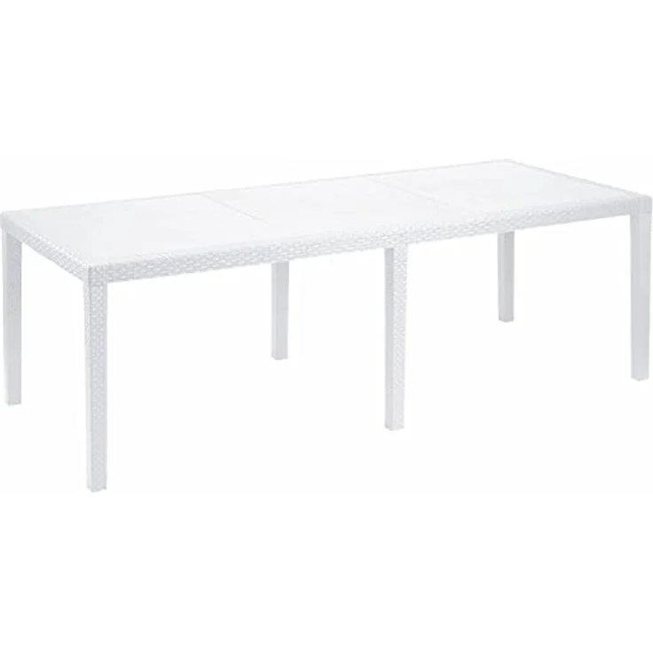 Dmora - Außentisch Roma, ausziehbares rechteckiges Esszimmerregal, ausziehbarer Gartentisch in Rattanoptik, 100 % Made in Italy, 150/220 x 90 x 72 cm, Weiß – Bild 2
