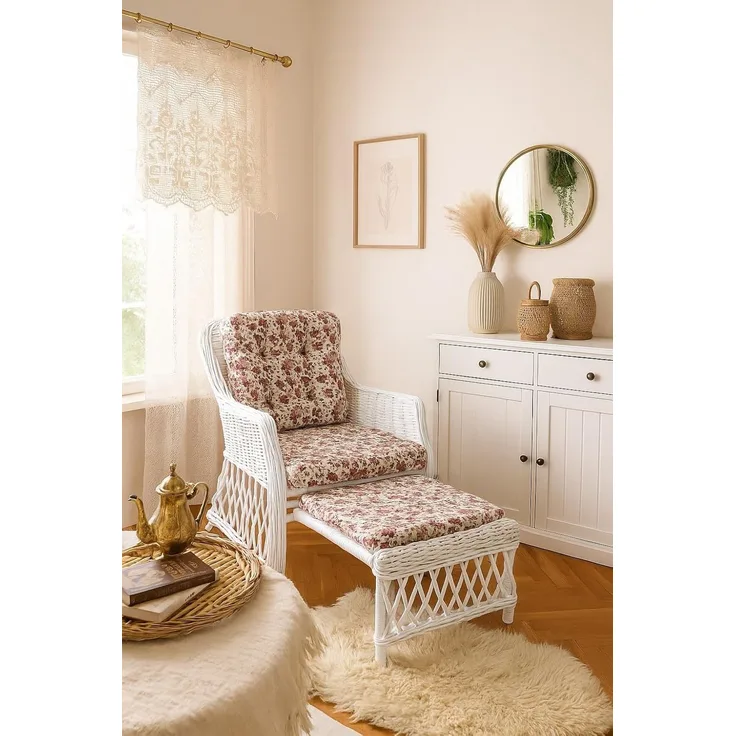 Rattansessel, Relaxsessel mit ausziehbarem Fußteil, handgeflochten, weiß