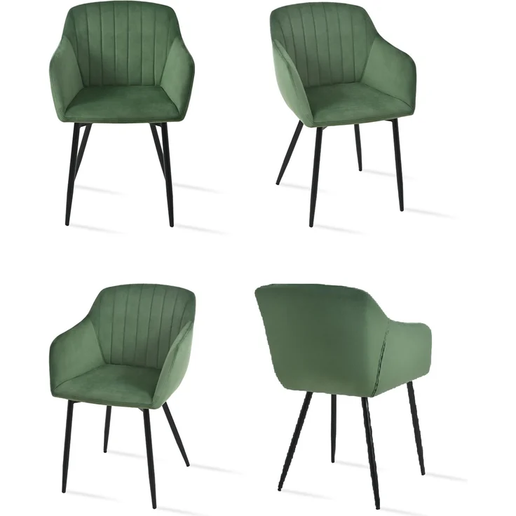 GOEURVANT 711 Esszimmerstühle 4er-Set mit Armlehnen, Samt - Waldgrün – Bild 1
