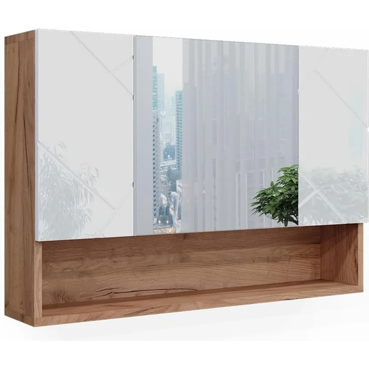 Badspiegelschrank Irma Weiß Hochglanz/Goldkraft Eiche 80.1 x 55 cm Vicco