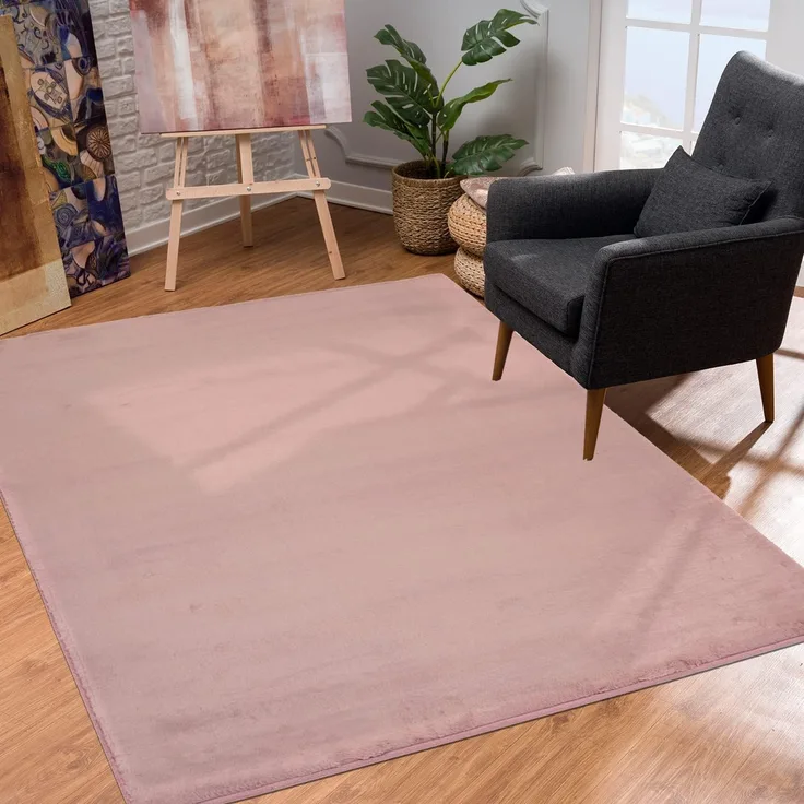 Teppich Wohnzimmer Hochflor - Einfarbig Pastel Pink - 120x170cm - Kuschelig Weich Samtweich - Schlafzimmer Dekoration - Deko Teppiche