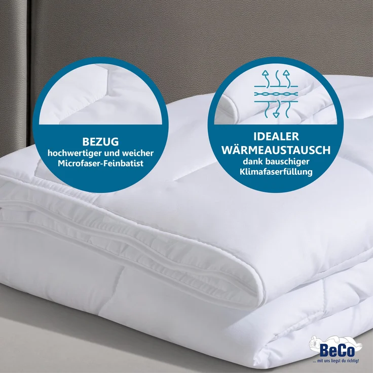 Ganzjahresbettdecke + Kopfkissen, Betten-Set Ganzjahresdecke für Sommer und Winter und Kissen, Beco, Füllung: 100% Microfaser, Kochfest, Ganzjährig einsetzbar, für Menschen mit normalem Wärmebedarf, 135x200 cm – Bild 3