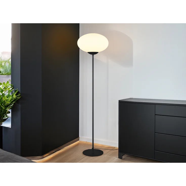 Retro LED Stehleuchte Schwarz mit Glaskugel Lampenschirm, Höhe 150cm – Bild 5