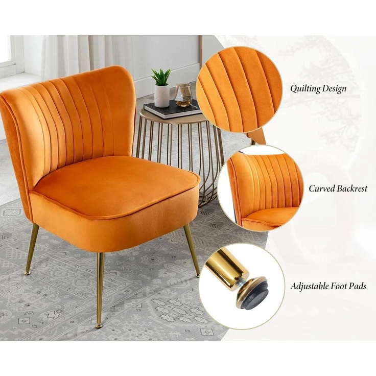 Sessel Samt Loungesessel Ohrensessel Metallbeine Orange – Bild 4