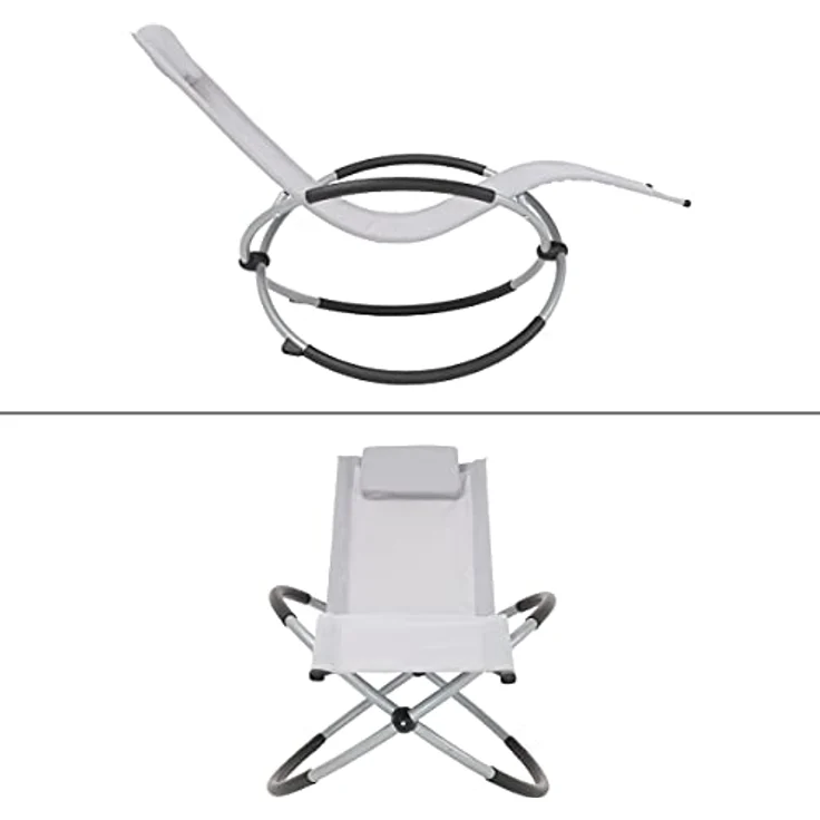 ECD Germany Schaukelliege Sonnenliege klappbar Hellgrau, mit Kopfstütze, ergonomischer Stahlrahmen, wetterfest und atmungsaktiv – Bild 2