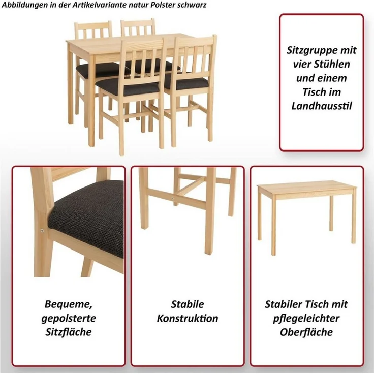MCW Sitzgruppe MCW-F77-SMP, (5-tlg), Stabiler Tisch mit pflegeleichter Oberfläche – Bild 4