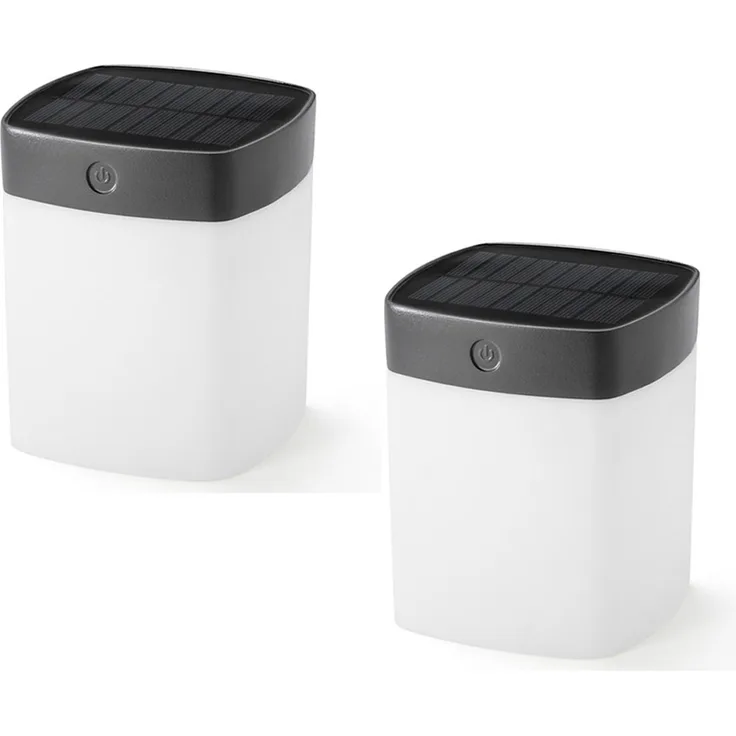 2er Set Solar LED Leuchte mit 3-Stufen Dimmer ASSISI, Höhe 14,5cm, IP44, Grau