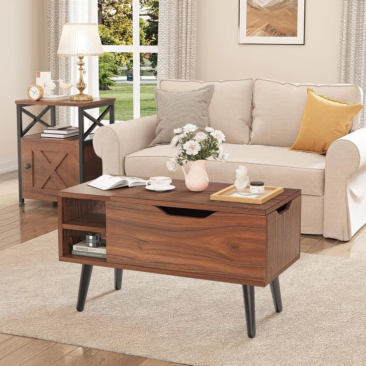 YITAHOME Couchtisch mit anhebbarer Platte und verstecktem Fach, verstellbare Ablagefläche, Federheber, Couchtisch mit Stauraum für Wohnzimmer, 80 x 40 x 61,5 cm, Rustikale Eiche – Bild 6