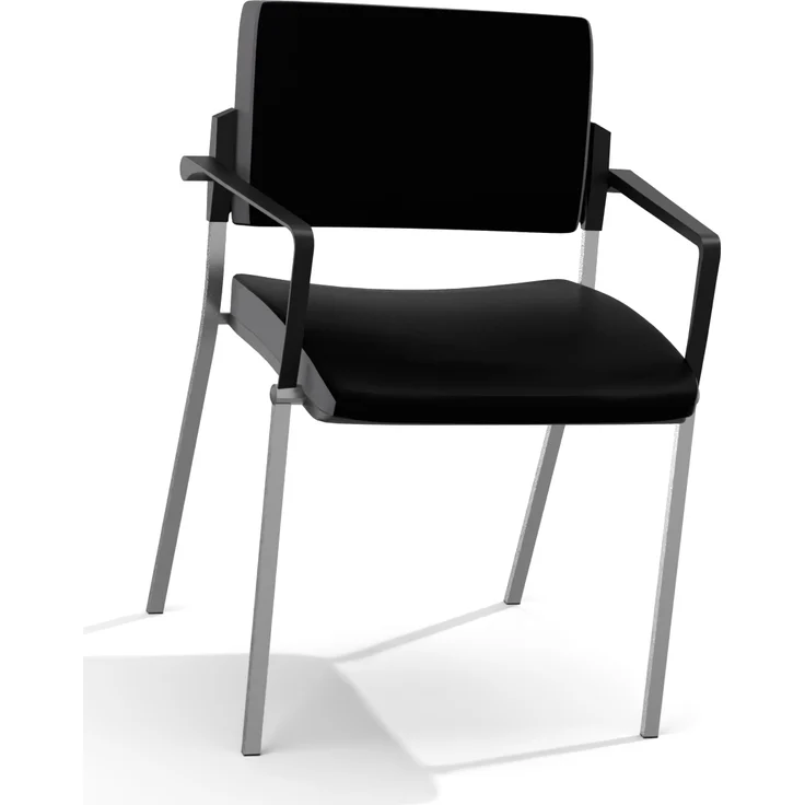 Rheinland Möbel Solido 2er Set Besucherstühle 4-Fuß mit Armlehne – verchromtes Gestell, bis 130 kg belastbar, stapelbar, GS-geprüft, schwarz – Bild 1