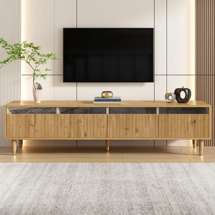 Lowboard mit Schubladen und LED-Beleuchtung, 178/35/45 cm, TV-Schrank, Fernsehtisch, Fernsehschrank für Wohnzimmer, stehend – Bild 2