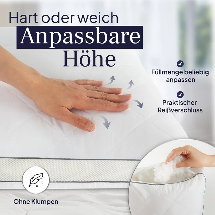 Gentle North Microfaserkissen Hochwertige Kopfkissen in Hotelqualität verschiedene Größen, Füllung: 100% Polyester, Seitschläfer, Rückenschläfer, Seitenschläfer, Bauchschläfer, 1- oder 2-tlg, Reißverschluss für Füllung, waschbar, Made in EU, allergiker... – Bild 2