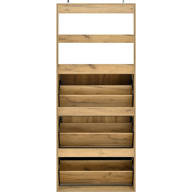 ZUBALIYA Schuhschrank (75 x 24 x 180 cm), Haken zur Aufbewahrung, Aus Spanplatte, Stauraum für Flur und Eingangsbereich, Schwarz / Naturfarben – Bild 22