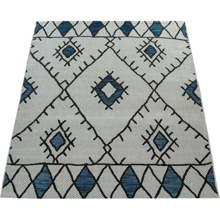 Paco Home Teppich Kuba 124, rechteckig, Höhe: 4 mm, Flachgewebe, Rauten Design, In- und Outdoor geeignet, Wohnzimmer