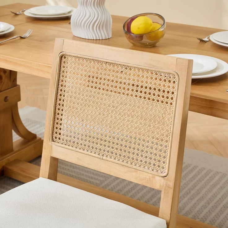 2er-Set Rattan-Esszimmerstühle, Landhausküchenstühle mit Rohrgeflecht-Rückenlehne, Mid-Century-Modern-Stühle mit Naturholzrahmen, weiche Schaumstoff- und S-Federkissen für die Küche, Beige, CA2883BG – Beige – 56 x 48 x 86,5 cm – YOUDENOVA – Bild 10