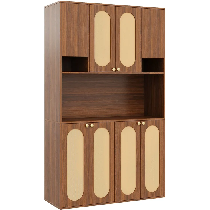 ZUBALIYA Sideboard (106 x 40 x 178 cm), LED - Beleuchtung, Gedämpftes Schließen, Fronten in Flechtoptik, Naturfarben – Bild 16