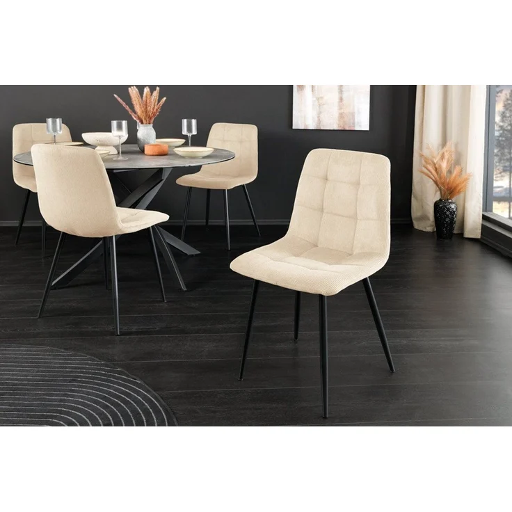 riess-ambiente Esszimmerstuhl TRES CHIC beige / schwarz - Cord, Metallbeine, Retro, gepolstert (Einzelartikel, 1 St), Stuhl mit Ziersteppung - ideal für Küche, Esszimmer, Wohnzimmer & Büro – Bild 2