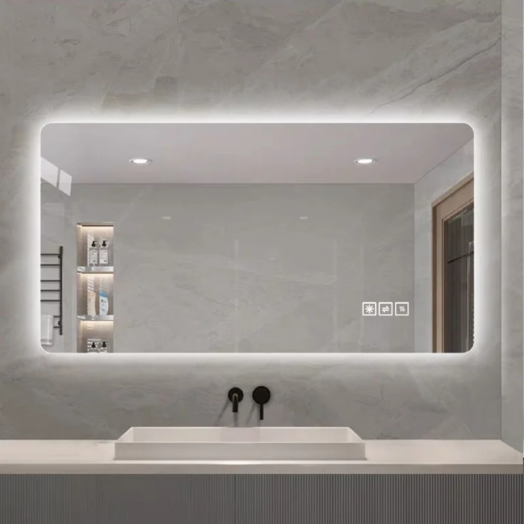 LED-Badspiegel 60 x 100 x 2.9 cm aus gehärtetem Glas und Metall, mit Hintergrundbeleuchtung – Bild 3