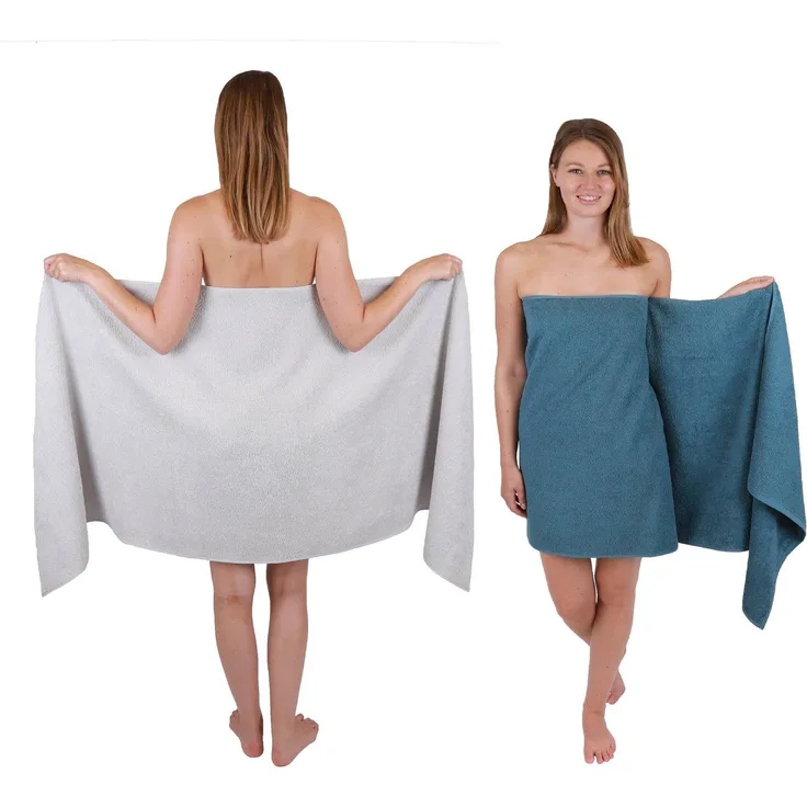 Betz Saunatuch 2 Stück Saunatücher XXL Berlin 70 x 200 cm Silbergrau - Taubenblau, 100% Baumwolle (Set, 2-St)