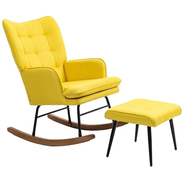 HOMCOM Schaukelsessel Schwingsessel, Wohnzimmerstuhl, mit Hocker – Bild 2