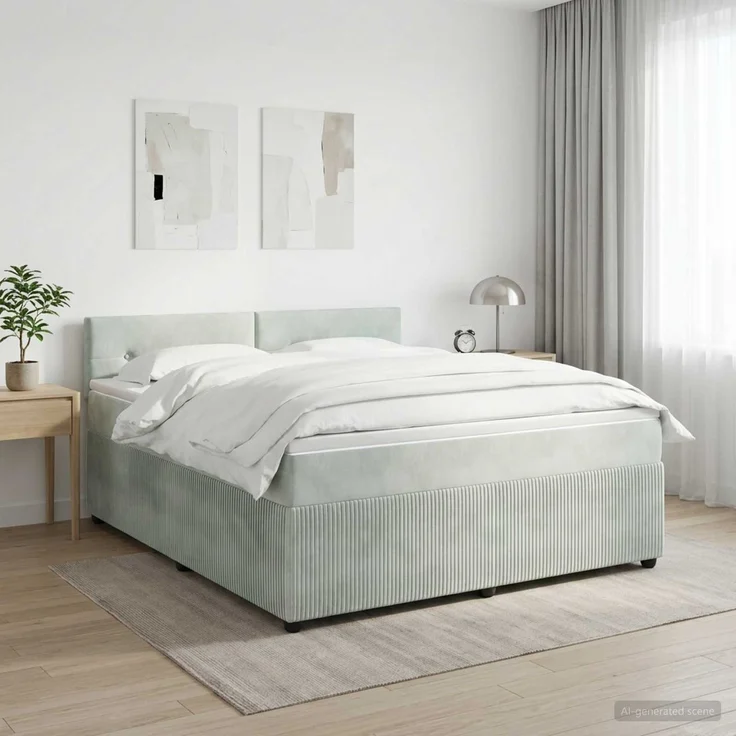 vidaXL Boxspringbett mit Matratze Hellgrau 140 x 200 cm Samt 3451691 – Bild 1