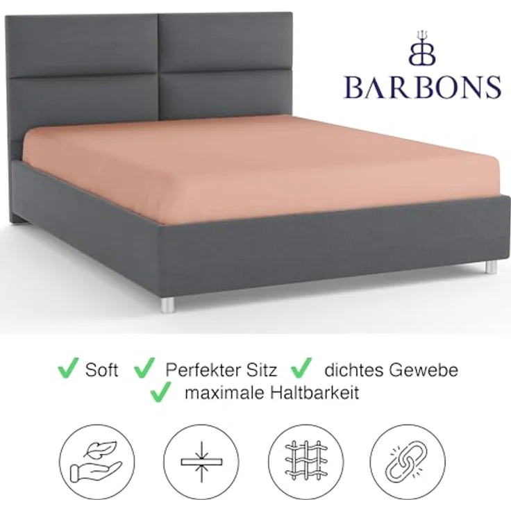 BARBONS Spannbettlaken 120x200 cm - 100% Baumwolle Spannbetttuch Oeko-TEX Zertifiziert Bettlaken Jersey Bettwaren und Bettbezug für Boxspringbett und Dicke Matratzen bis 27 cm - Rosa 120x200 – Bild 6