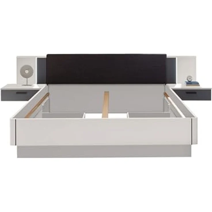 Bettanlage >ASCHAU< 180x200cm Liegefläche, Weiß / Graphit - 305x93x210cm (BxHxT) – Bild 3