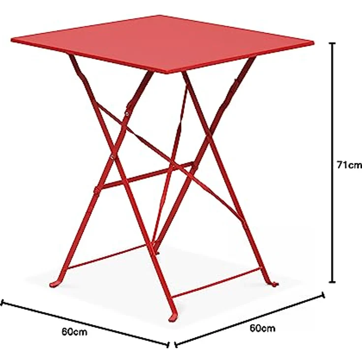 Oviala Bistrotisch Rome, quadratisch, 60x60 cm, aus Stahl, rot, klappbar, für 2-4 Personen – Bild 3