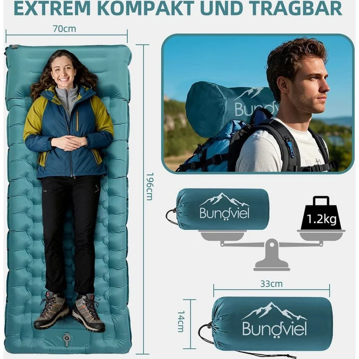 Bundviel Luftbett Isomatte Ultraleicht 8cm dick,faltbar Luftmatratze aufblasbare