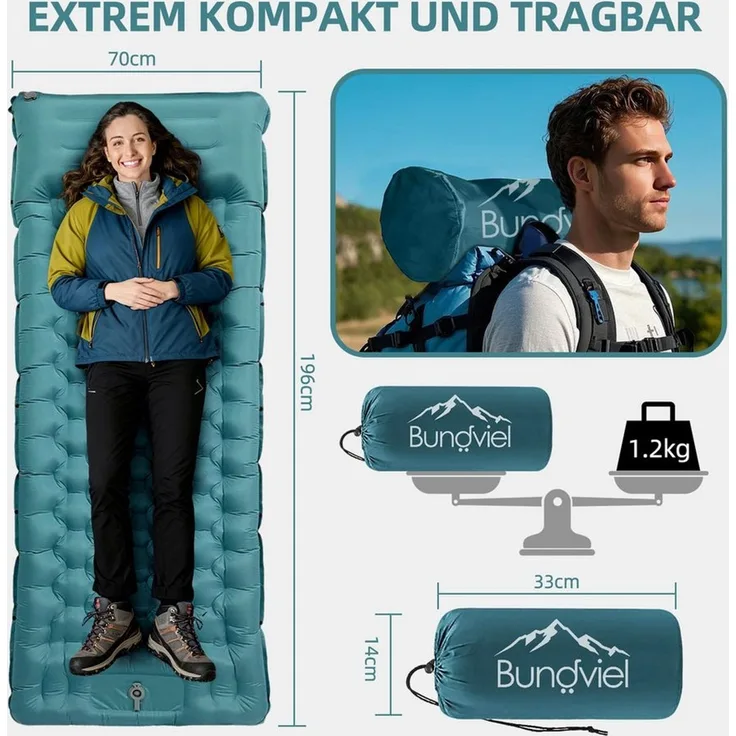 Bundviel Luftbett Isomatte Ultraleicht 8cm dick,faltbar Luftmatratze aufblasbare