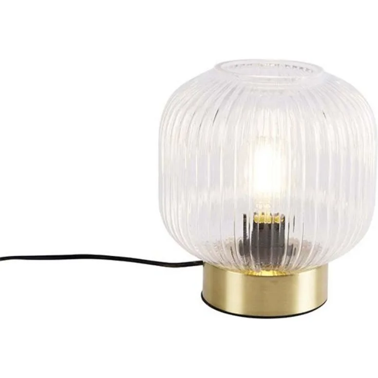 Qazqa Tischleuchte Karel, ohne Leuchtmittel, E27, Gold/Messing, Art Deco, Glas, 1-flammig