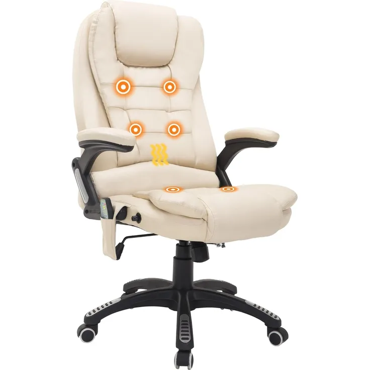 HOMCOM Schreibtischstuhl Bürostuhl mit Massagefunktion, mit Wärmefunktion, Chefsessel (Massagesessel, 1 St), für Wohnbereich, Cremeweiß