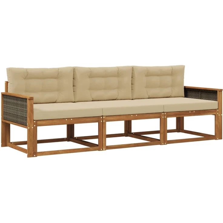 vidaXL Outdoor-Sofagarnitur 3 stk. 3-Sitzer Natur und Beige 3382301 – Bild 2