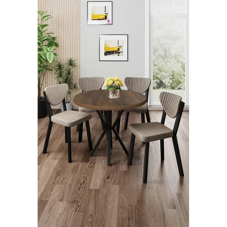 Modernes 5-teiliges Esszimmer-Set mit Tisch und Stühlen, Barock & Cappuccino, 100% melaminbeschichtet, Metallbeine, stilvoll und langlebig – Bild 2