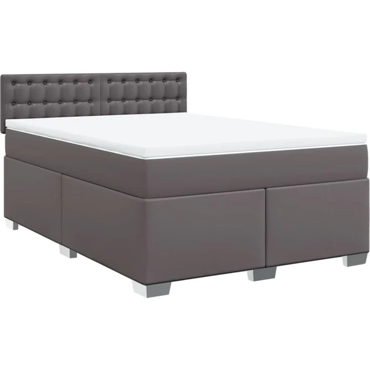 vidaXL Boxspringbett mit Matratze Grau 140x200 cm Kunstleder 3288426 – Bild 3