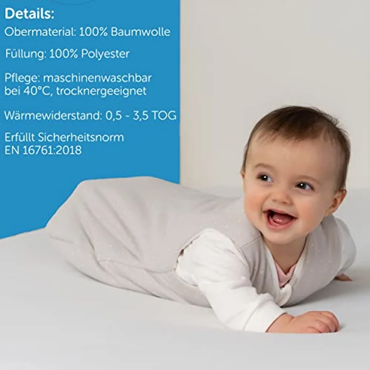 LaLoona 2-tlg. Schlafsack-Set Dots, Light Taupe, Größe 62/68, für ganzjährige Nutzung mit Innenschlafsack und gefüttertem Außenschlafsack, Oeko-Tex zertifiziert – Bild 6