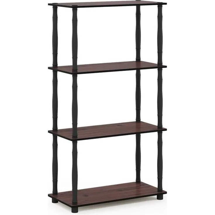 Furinno 4-Ebenen Mehrzweck-Regal mit klassischen Röhren, holz, Dunkle Kirsche/Schwarz, 29. 46x59. 94x109. 86 cm