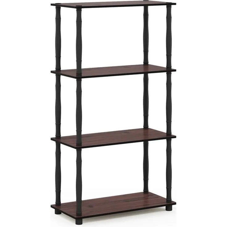 Furinno 4-Ebenen Mehrzweck-Regal mit klassischen Röhren, holz, Dunkle Kirsche/Schwarz, 29. 46x59. 94x109. 86 cm – Bild 1