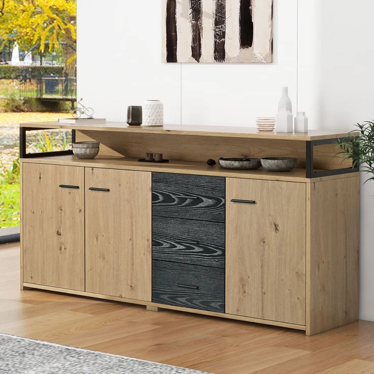 ZUBALIYA Küchenschrank 150x35x75,9 cm, aus Spanplatte, Schwarzbraun – Bild 3