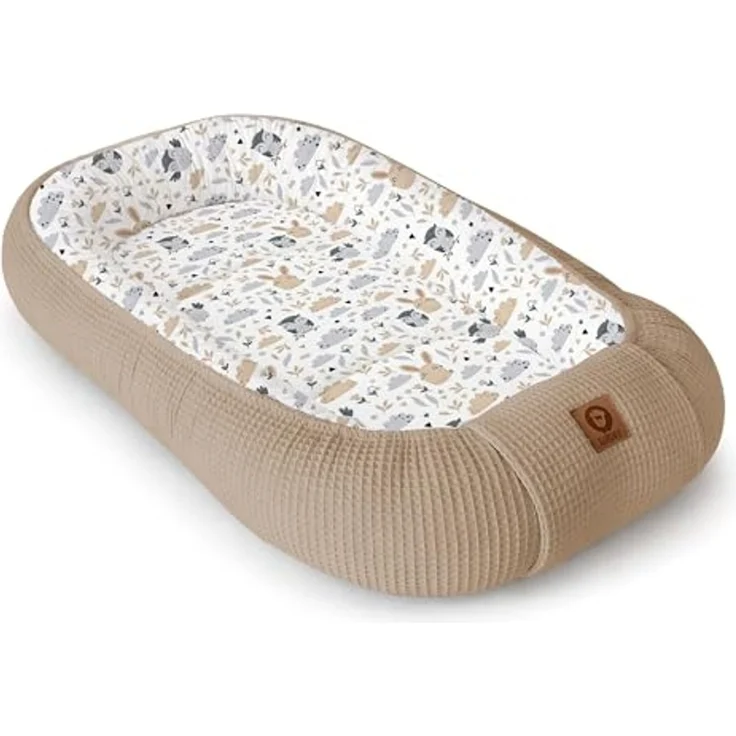 Babynestchen Neugeborene – Nestchen Baby aus Waffel Baumwolle & Baumwollstoff – Babynest für Babybett & Kinderbett – Baby Kokon Tragbar – OEKO-TEX zertifiziert – Zubehör für Babybett - Eulen und Braun – Bild 1