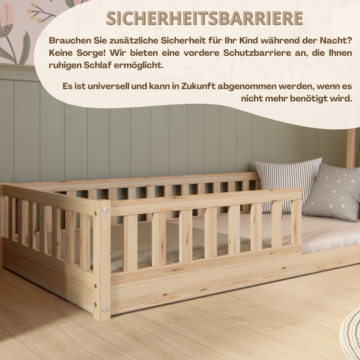 Crazy Pine 'Crazy Basic' Kinderbett mit Rausfallschutz, Skandinavisches Design, Holz, Natur, 120x200 cm, ohne Beine – Bild 6