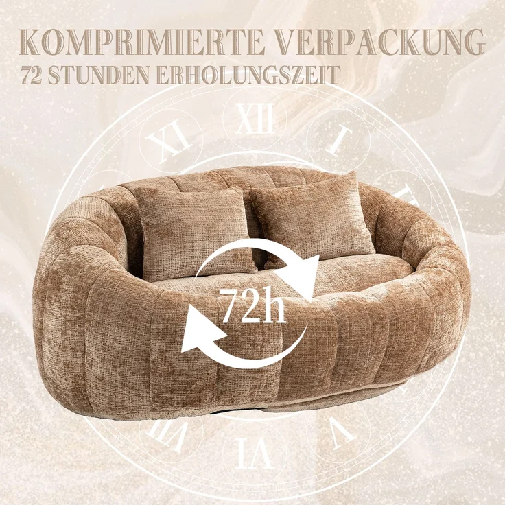 LVHOM Sitzsack XXL, Bean Bag mit Sitzpuff, Bodensofa mit 2 Kissen, 2-Sitzer-Sofa aus Chenille, 145x95x63cm – Bild 6
